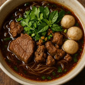 Thai Boat Noodles in Dark Aromatic Broth