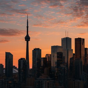 Toronto Skyline at Sunset — CN Tower Silhouette