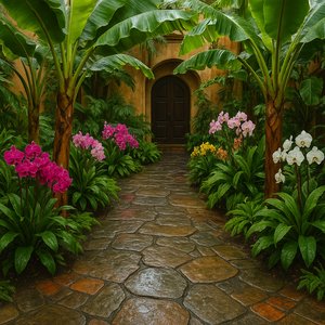 Tropical Orchid Courtyard Path