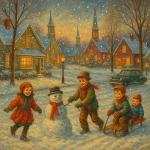 Vintage Winter Village Scene