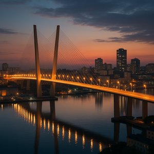 Vladivostok Golden Bridge at Dusk