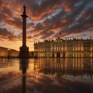 Winter Palace at Sunset — Palace Square Reflections