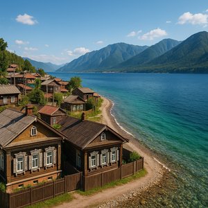 Wooden Houses on the Shore of Lake Baikal, Irkutsk