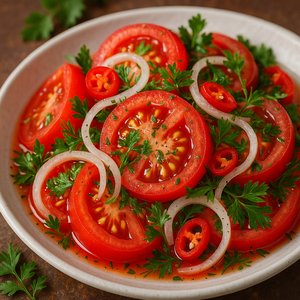 Achichuk Tomato Salad — Bright Juicy Tomatoes with Onions & Chili