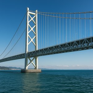 Akashi Kaikyo Bridge Over Blue Sea