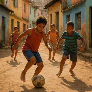 Alleyway Match: Kids Playing Street Football in Brazil