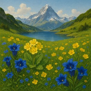 Alpine Meadow by the Lake