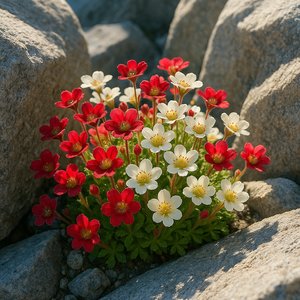 Alpine Saxifrage Cluster in Granite Crevice