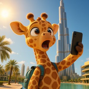 Amazed Giraffe Calf at the Burj Khalifa
