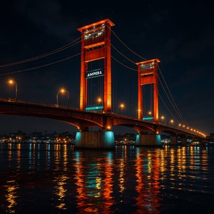 Ampera Bridge at Night — Palembang Lights and Reflections