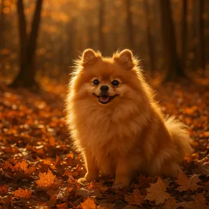 Autumn Glow Pomeranian in the Leaves