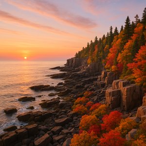 Autumn Sunrise on Acadia's Rocky Coast