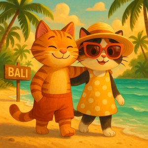 Bali Beach Paws: A Sunny Cat Couple