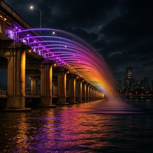 Banpo Bridge Rainbow Fountain at Night