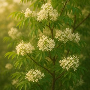Blooming Neem Tree in Soft Morning Light