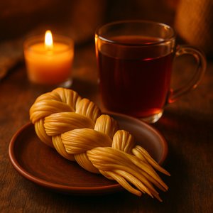 Braided Cheese and Tea in a Cozy Glow