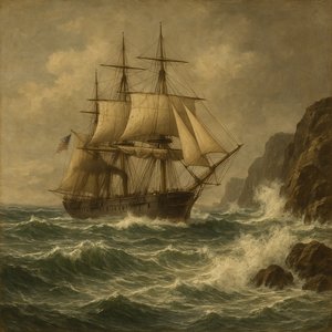 Brig off a Rocky Coastline (19th Century Navy)