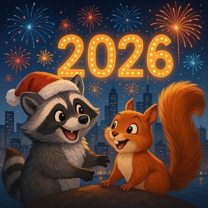 Bright New Year: Raccoon & Squirrel Celebrate 2026