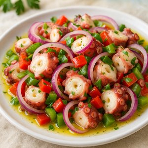 Bright Polvo (Octopus) Salad with Red Onion & Peppers