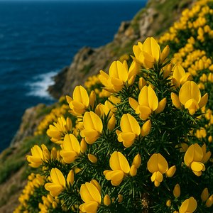 Bright Yellow Gorse on Coastal Cliffs