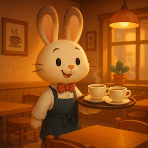 Bunny Barista in a Cozy Café