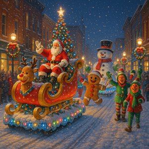 Canadian Santa Parade — Snowy Evening Floats & Festive Characters