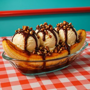 Caramelized Banana Split with Chocolate & Nuts