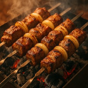 Charcoal-Grilled Shashlik Kebabs with Onions