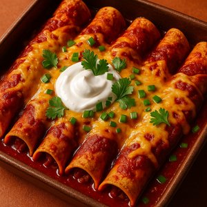 Cheesy Red Chili Enchiladas with Sour Cream