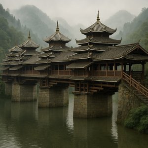 Chengyang Wind and Rain Bridge at Dawn