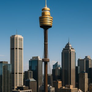 Cinematic View of Sydney Tower Against a Clear Blue Sky