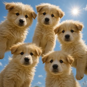 Circle of Fluffy Sheepdog Puppies