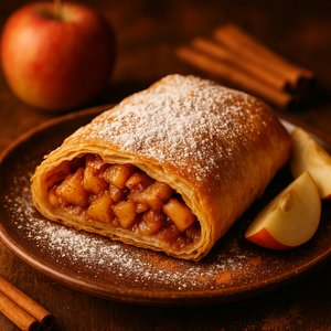Classic Apfelstrudel with Cinnamon & Powdered Sugar
