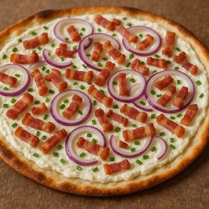 Classic Flammkuchen with Crispy Bacon & Red Onion
