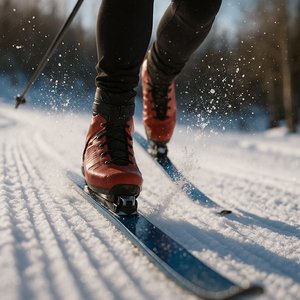 Close-up: Cross-Country Skis in Motion