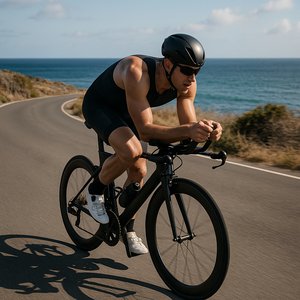 Coastal Time-Trial: Solo Triathlete in Aero Position