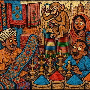 บาซาร์สีสัน: ลิงกับแผงขายของช่างฝีมือ