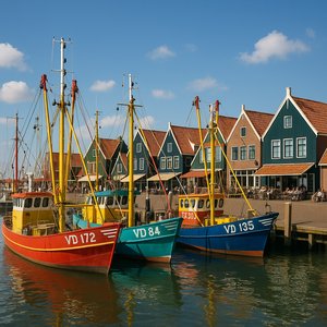 Colorful Fishing Boats at Volendam Harbor