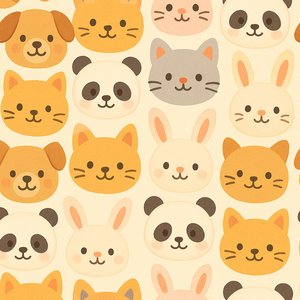 Cozy Critter Faces — Seamless Cartoon Animal Pattern