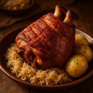 Crispy Eisbein with Sauerkraut and Herb Potatoes