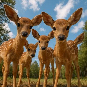 Curious Fawns: Ground-Level Portrait of Baby Deer