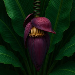 Deep Purple Banana Blossom (Hua Plee) Amid Emerald Leaves