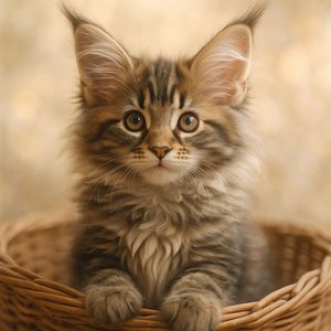 Dreamy Maine Coon Kitten in a Basket