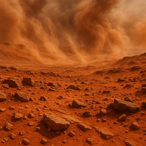 Dust Storm Over Martian Highlands