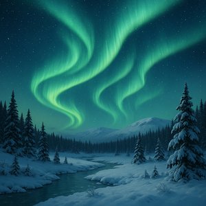 Emerald Aurora Over a Winter Valley