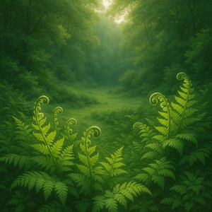 Emerald Glen: Ferns Unfurling in Morning Light