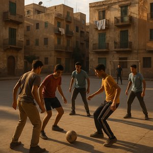 Evening Kickabout in an Egyptian Courtyard