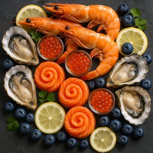 Extravagant Seafood Assortment with Salmon Roses & Ikura