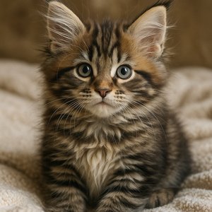 Fluffy Maine Coon Kitten on a Soft Blanket