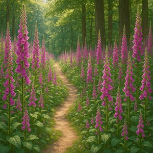 Forest Path Through Blooming Foxglove